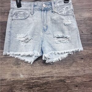 Just Black Light Blue Jean Shorts with Distressed Details and Frayed Hem